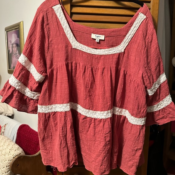 Red Peasant Style Blouse - Picture 1 of 4